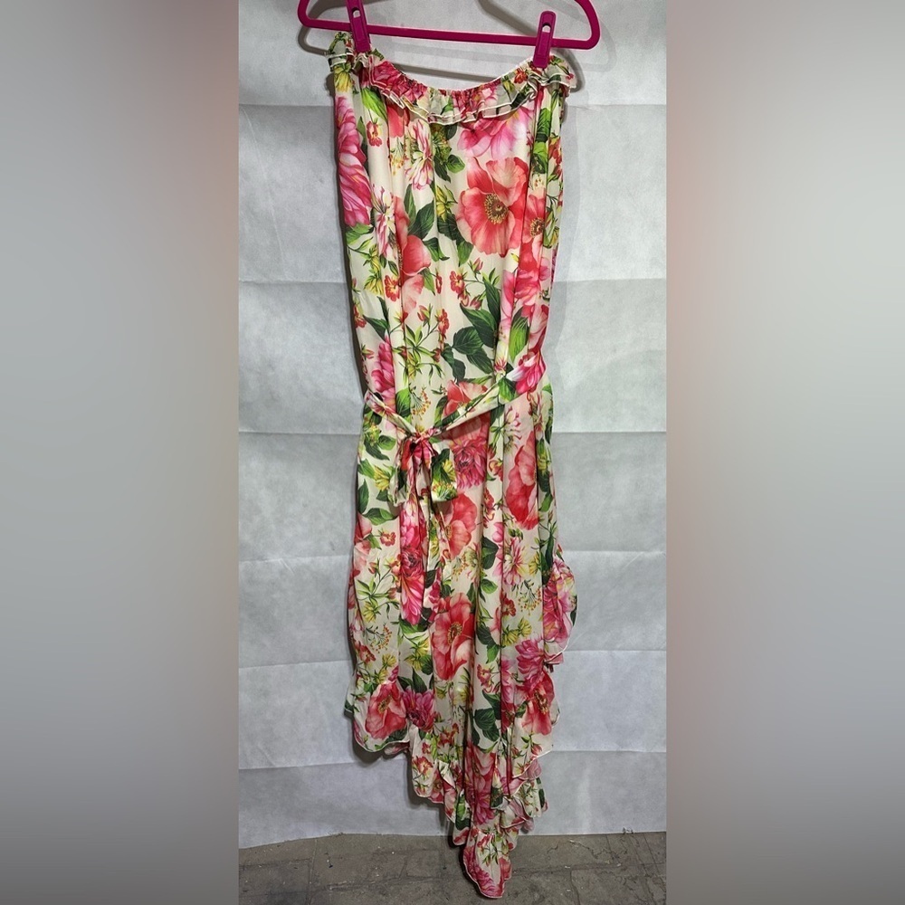 NWT DALIA MacPhee Strapless Floral Print Maxi Dress Size 2X Plus Ruffle Summer